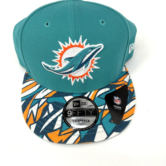 Miami Dolphins Hat Cap Snap Back Green White Geometric Brim Football New Era Men - Picture 1 of 9